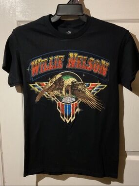 Zion Rootswear Willie Nelson Black Graphic Tee with Gold Eagle